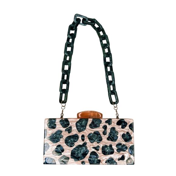 Tuckernuck Pink Leopard Printed Acrylic Case Chain Bag Purse - Picture 1 of 9